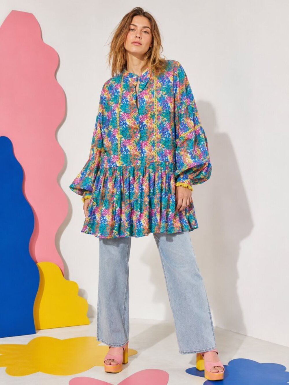 ALL THINGS MOCHI Colorful Tunic with Lace Trim